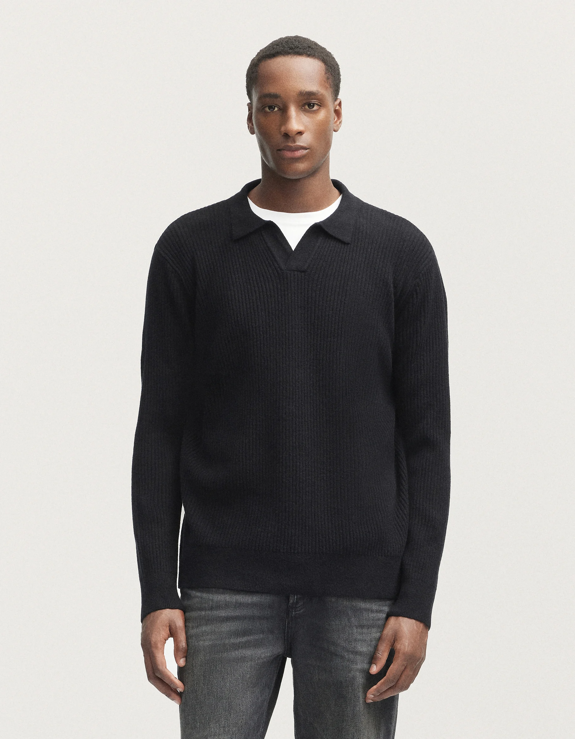 DENHAM RIB KNIT POLO Heavy Cosy Cotton