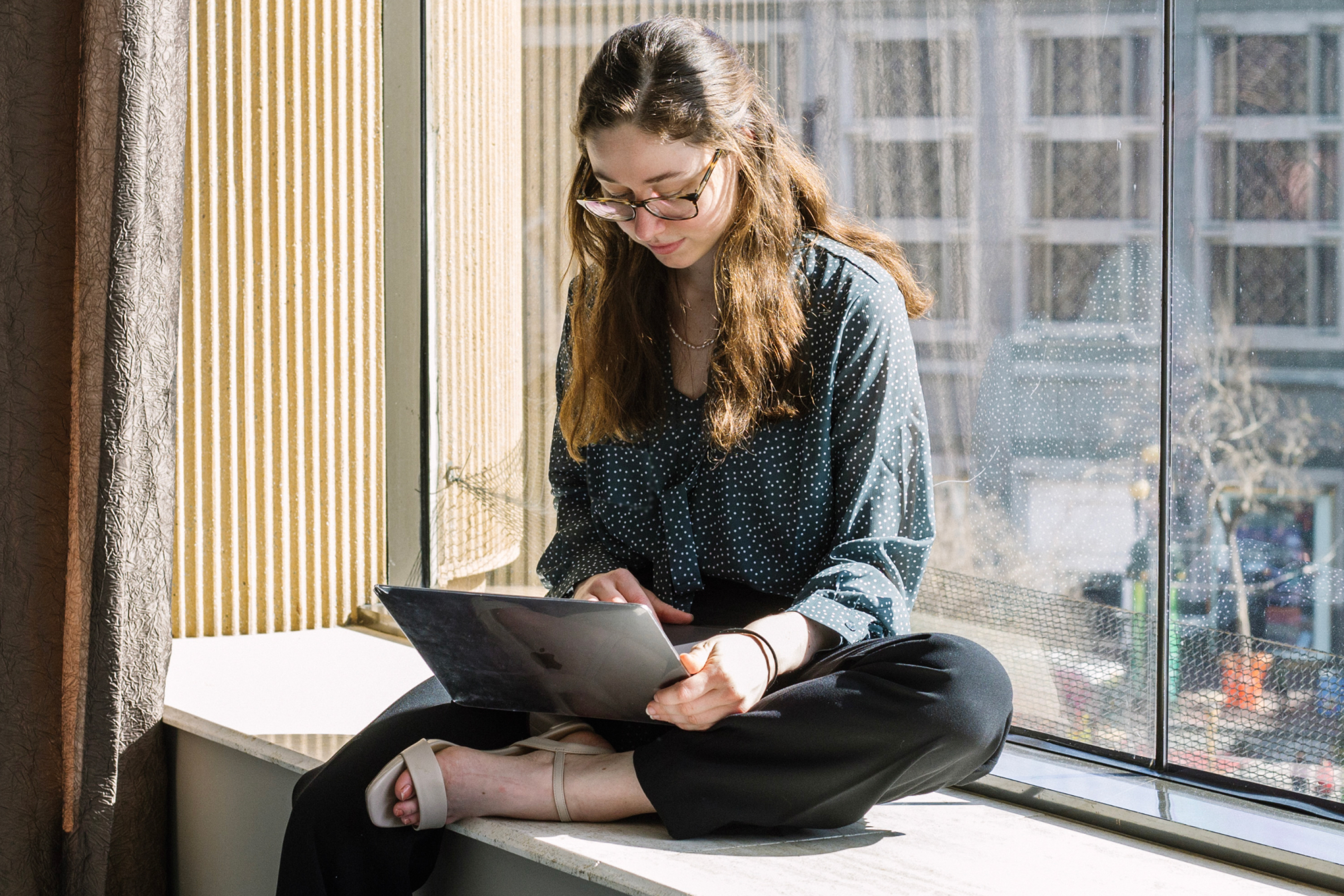 Colleen Burns Reading in Window - Photo - Blog Card