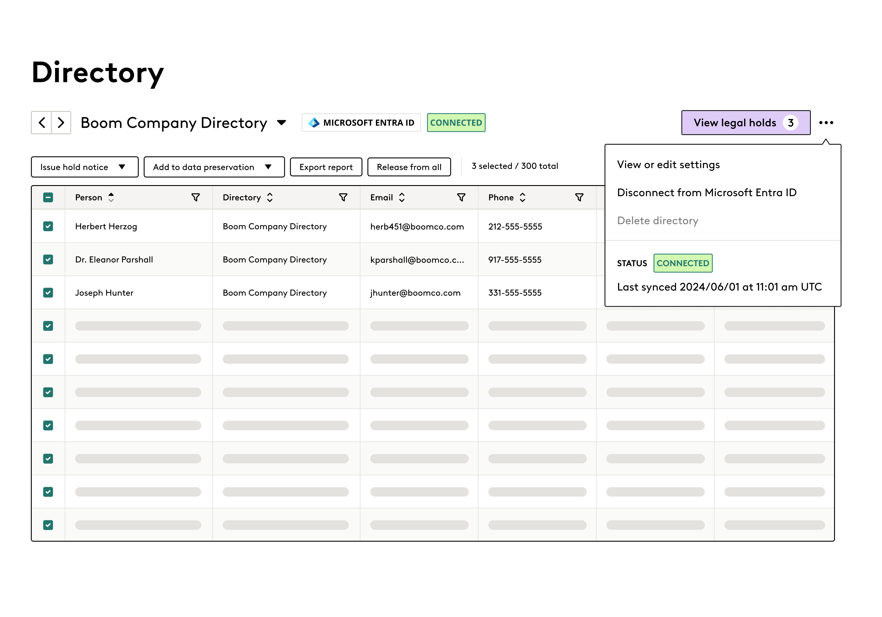 Everlaw legal holds product illustration showing the ease of managing custodians with a direct connection to H.R. tools such as Microsoft Entra ID