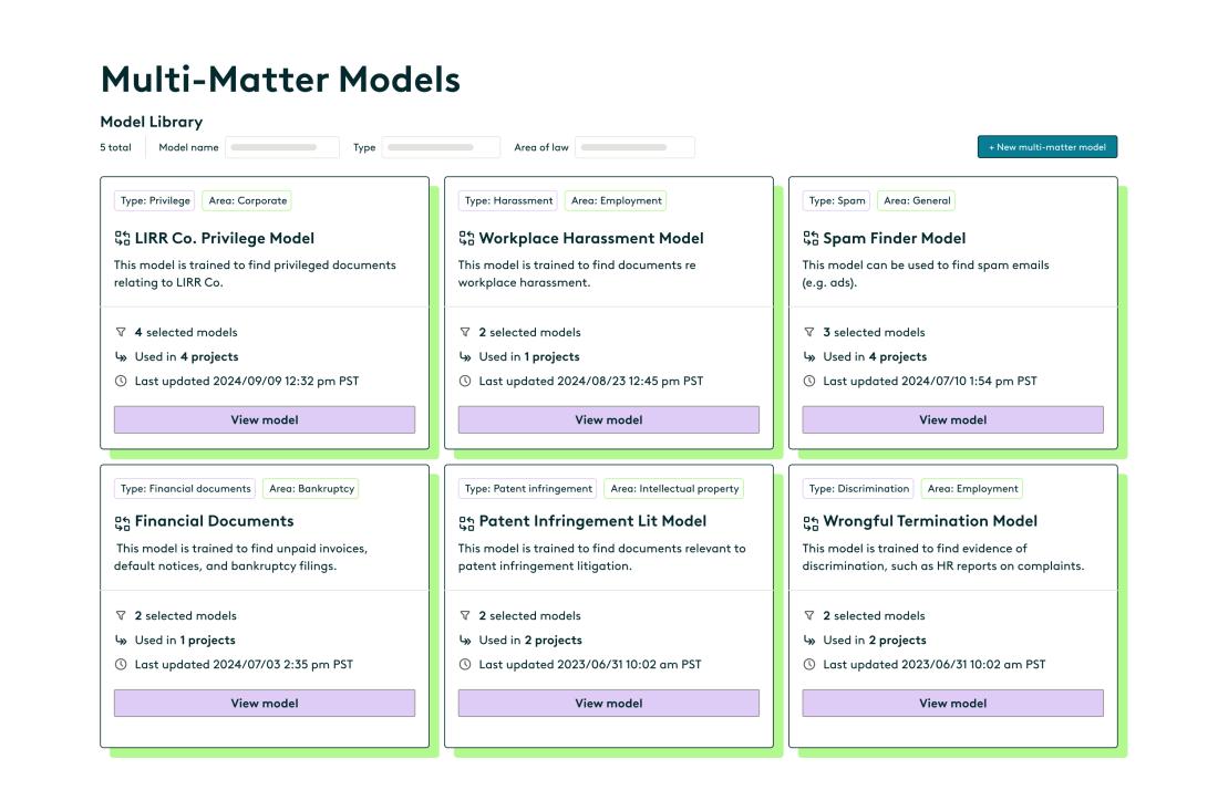 Create your own Multi-Matter Model library and take control of your document review process.