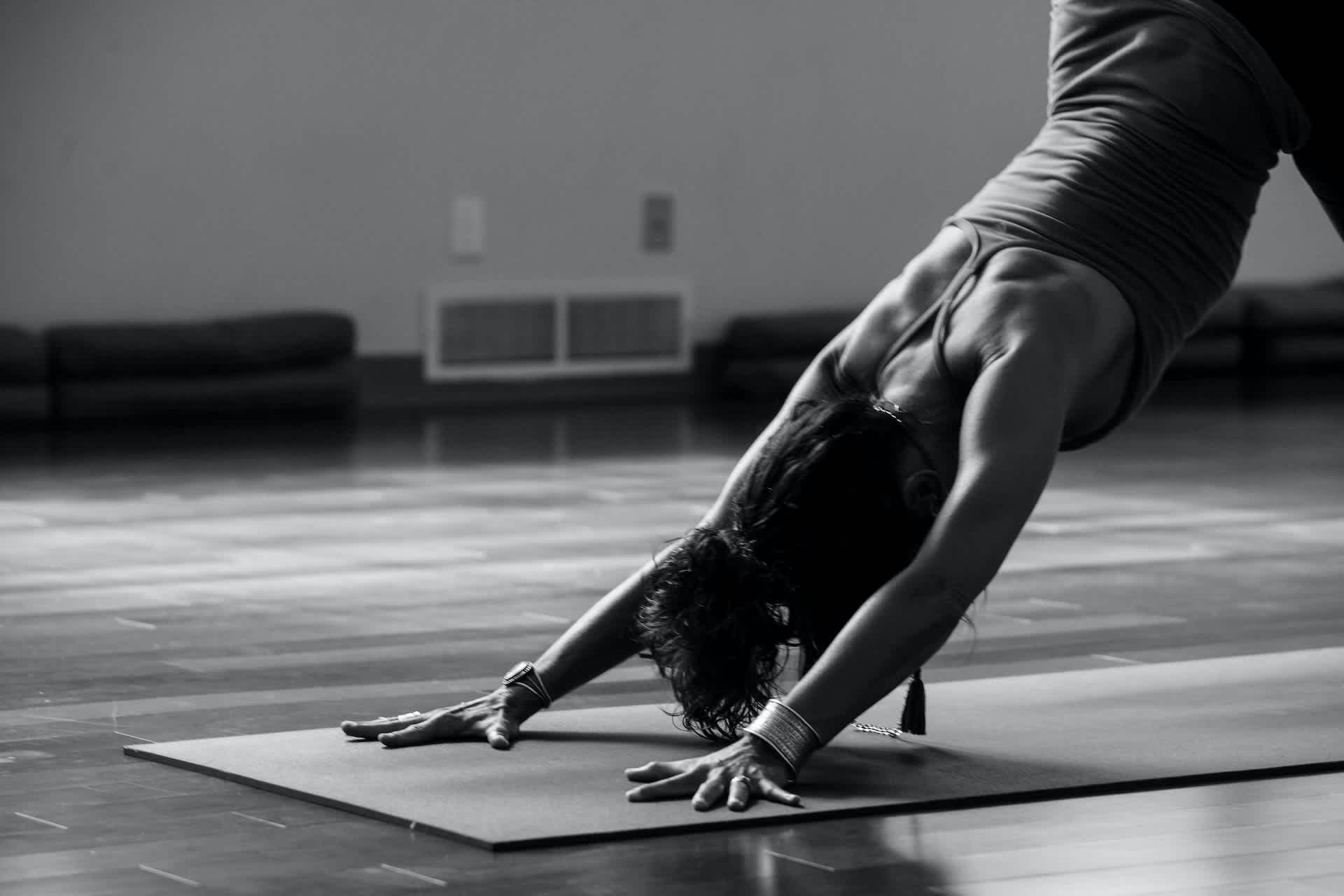 B&W Image of Woman Doing Yoga