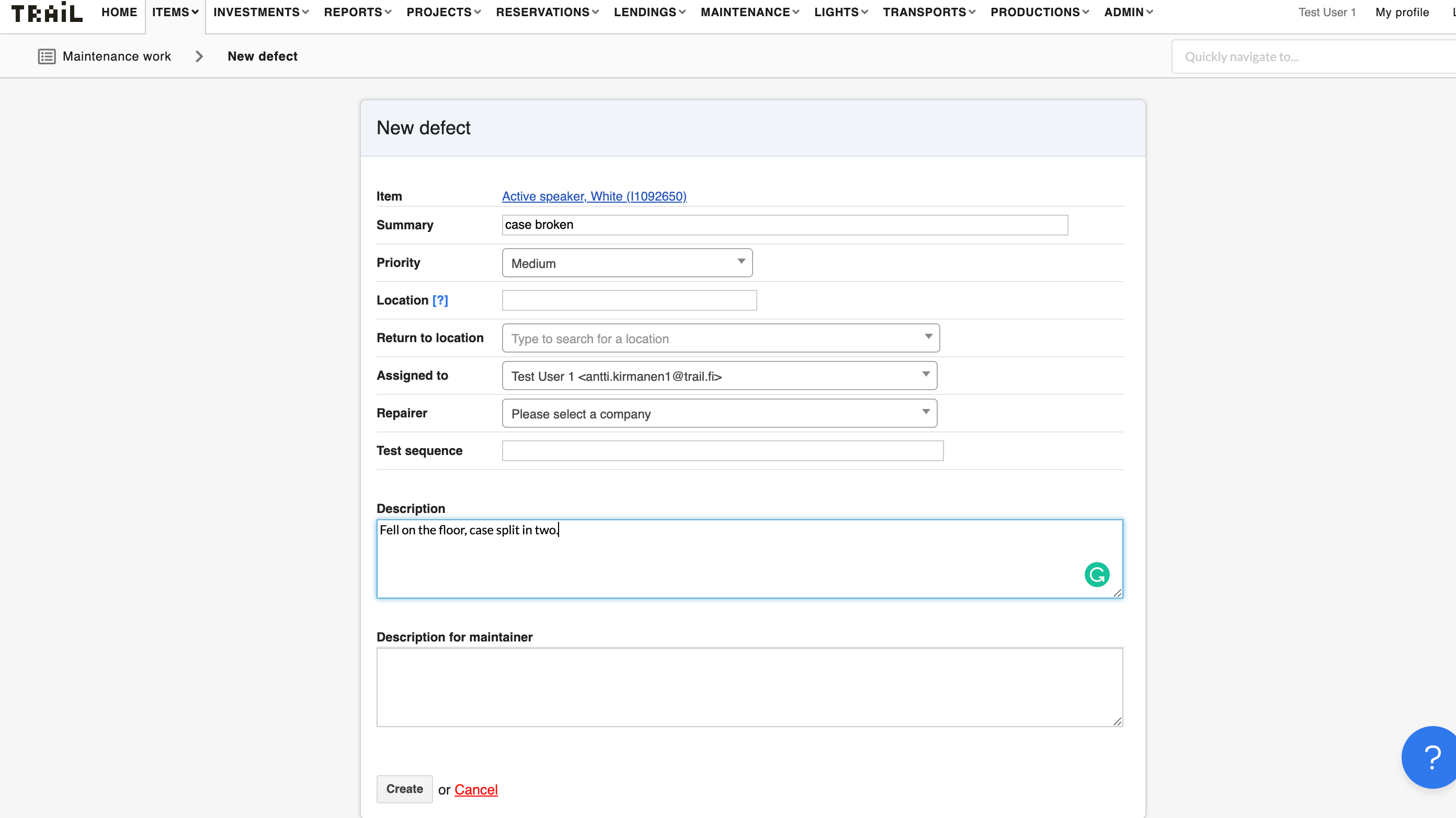 3 Defect report view