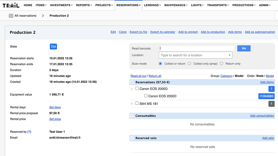 Equipment management reservation item transfer 4