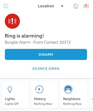 Ring Alarm app silence smoke detector screenshot