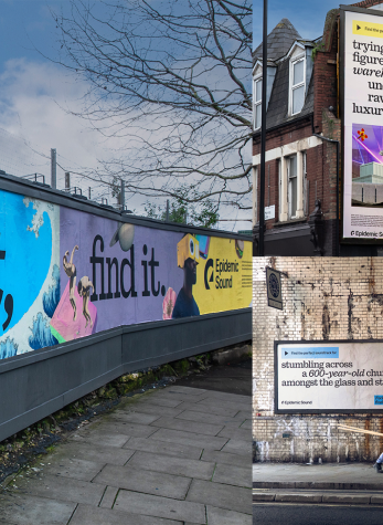 Collage mit Beispielen der Markenkampagne in den Straßen Londons