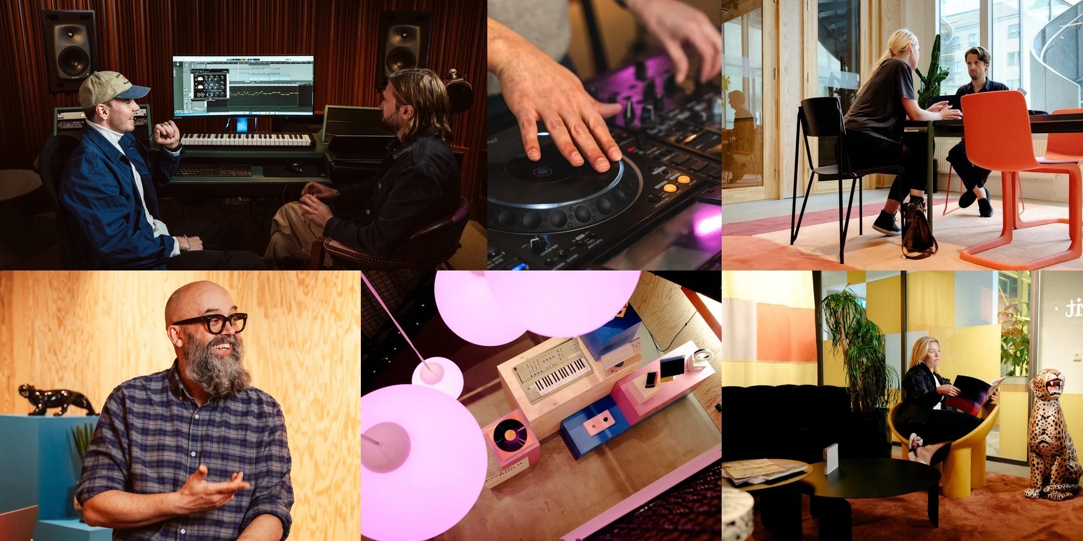 A collage of people at the Epidemic Sound office.
