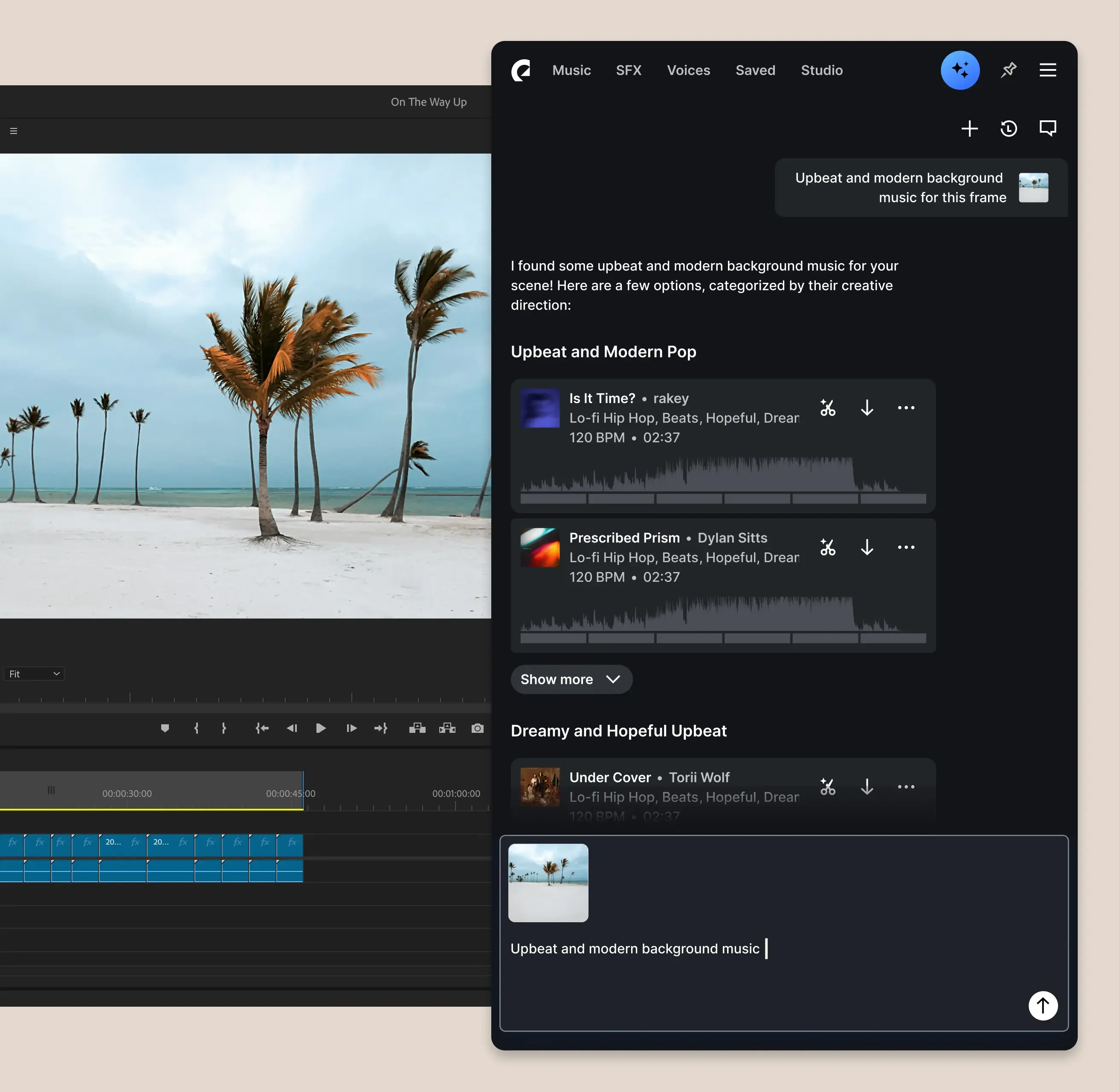 Temukan suara yang pas, langsung di editormu