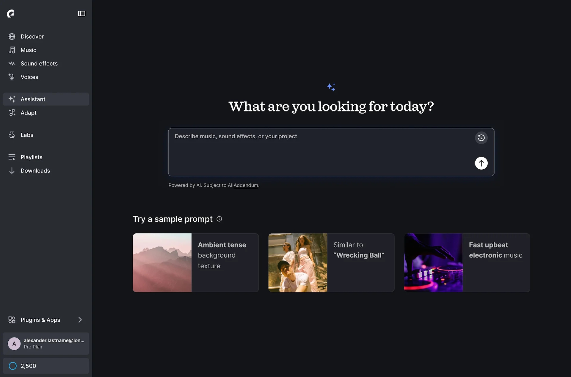 Searching for sounds on the Assistant main page.