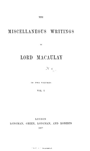 Title page from The Miscellaneous Writings of Lord Macaulay, in 2 vols.