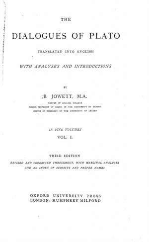 Title page from The Dialogues of Plato, vol. 1 (Charmides, Lysis, Laches, Protagoras, Euthydemus, Cratylus, Phaedrus, Ion, Symposium)