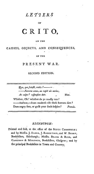 Title page from Letters of Crito, on the Causes, Objects, and Consequences, of the Present War
