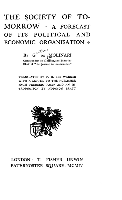 Title page from The Society of Tomorrow: A Forecast of its Political and Economic Organization