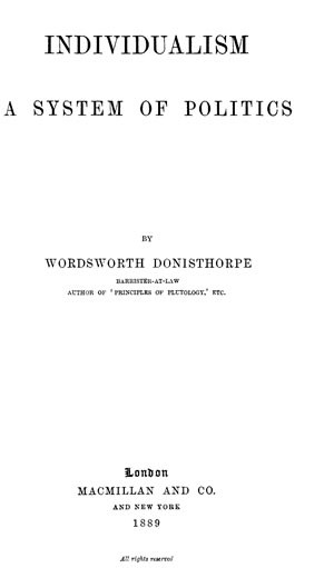 Title page from Individualism: A System of Politics