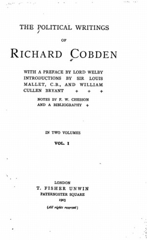 Title page from The Political Writings of Richard Cobden, vol. 1