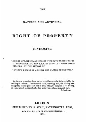 Title page from The Natural and Artificial Right of Property Contrasted
