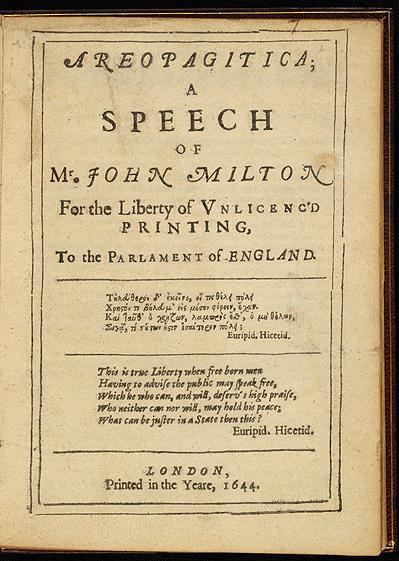 Title page from Areopagitica (1644) (Jebb ed.)