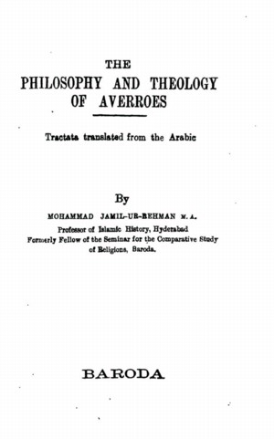 Title page from The Philosophy and Theology of Averroes