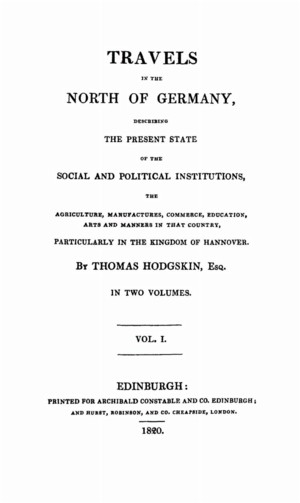 Title page from Travels in the North of Germany, vol. 1