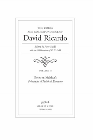Title page from The Works and Correspondence of David Ricardo, Vol. 2 Notes on Malthus