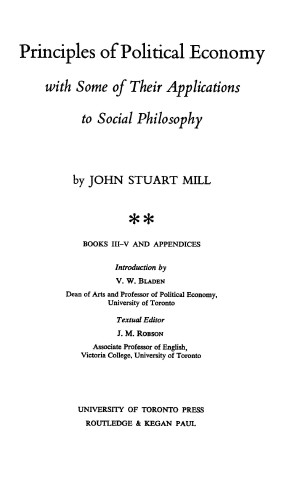 Title page from The Collected Works of John Stuart Mill, Volume III - Principles of Political Economy Part II