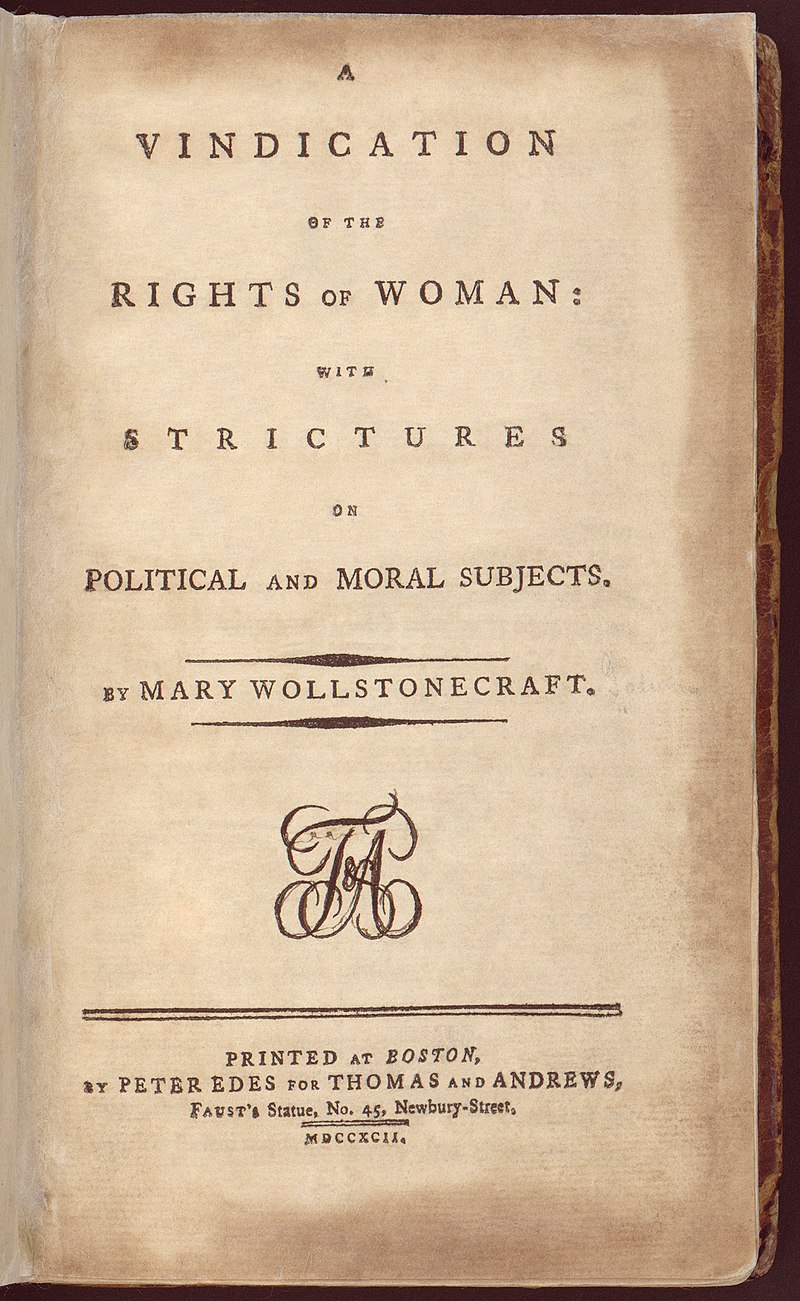 Title page from A Vindication of the Rights of Woman with Strictures on Political and Moral Subjects