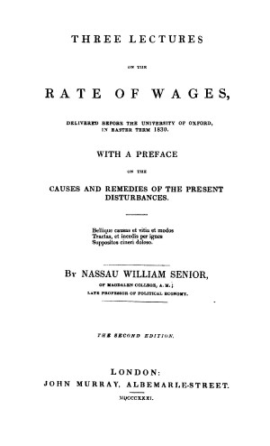 Title page from Three Lectures on the Rate of Wages