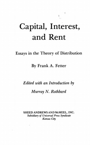 Title page from Capital, Interest, and Rent: Essays in the Theory of Distribution