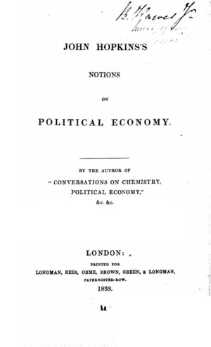 Title page from John Hopkins’s Notions on Political Economy