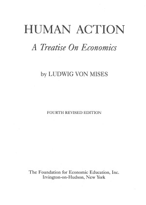Title page from Human Action: A Treatise on Economics (FEE ed.)