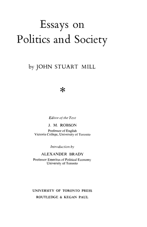 Title page from The Collected Works of John Stuart Mill, Volume XVIII - Essays on Politics and Society Part I (On Liberty)