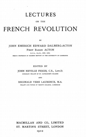 Title page from Lectures on the French Revolution (1910 ed.)