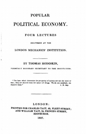 Title page from Popular Political Economy. Four lectures delivered at the London Mechanics Institution