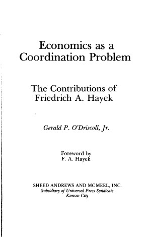 Title page from Economics as a Coordination Problem: The Contributions of Friedrich A. Hayek