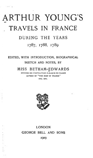Title page from Arthur Young’s Travels in France during the Years 1787, 1788, 1789
