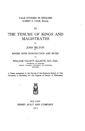 Title page from The Tenure of Kings and Magistrates