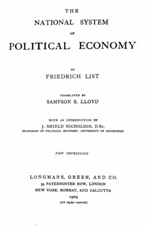 Title page from The National System of Political Economy