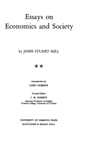 Title page from The Collected Works of John Stuart Mill, Volume V - Essays on Economics and Society Part II (Chapters of Socialism)