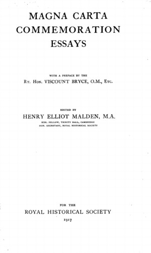 Title page from Magna Carta Commemoration Essays