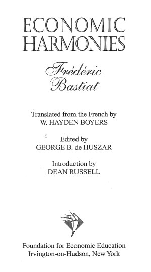 Title page from Economic Harmonies (FEE ed.)