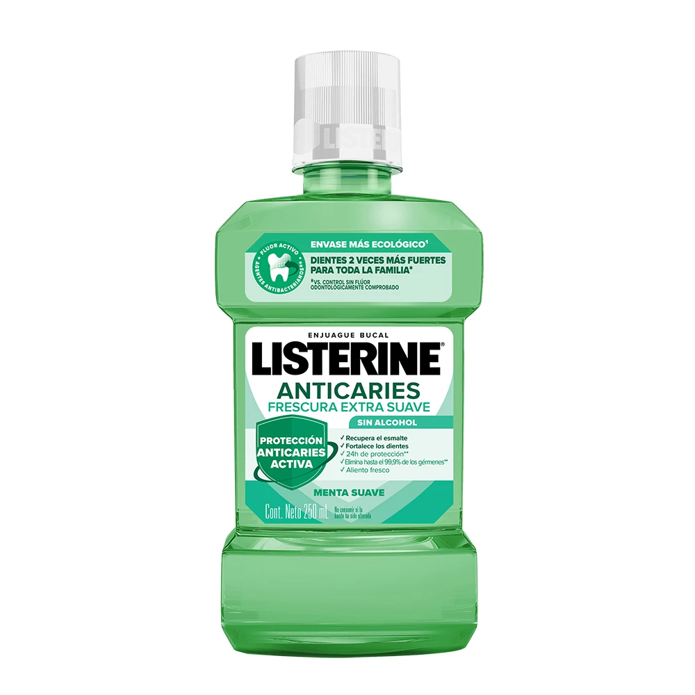 LISTERINE® ANTICARIES Frescura Suave Sin Alcohol botella 250ml