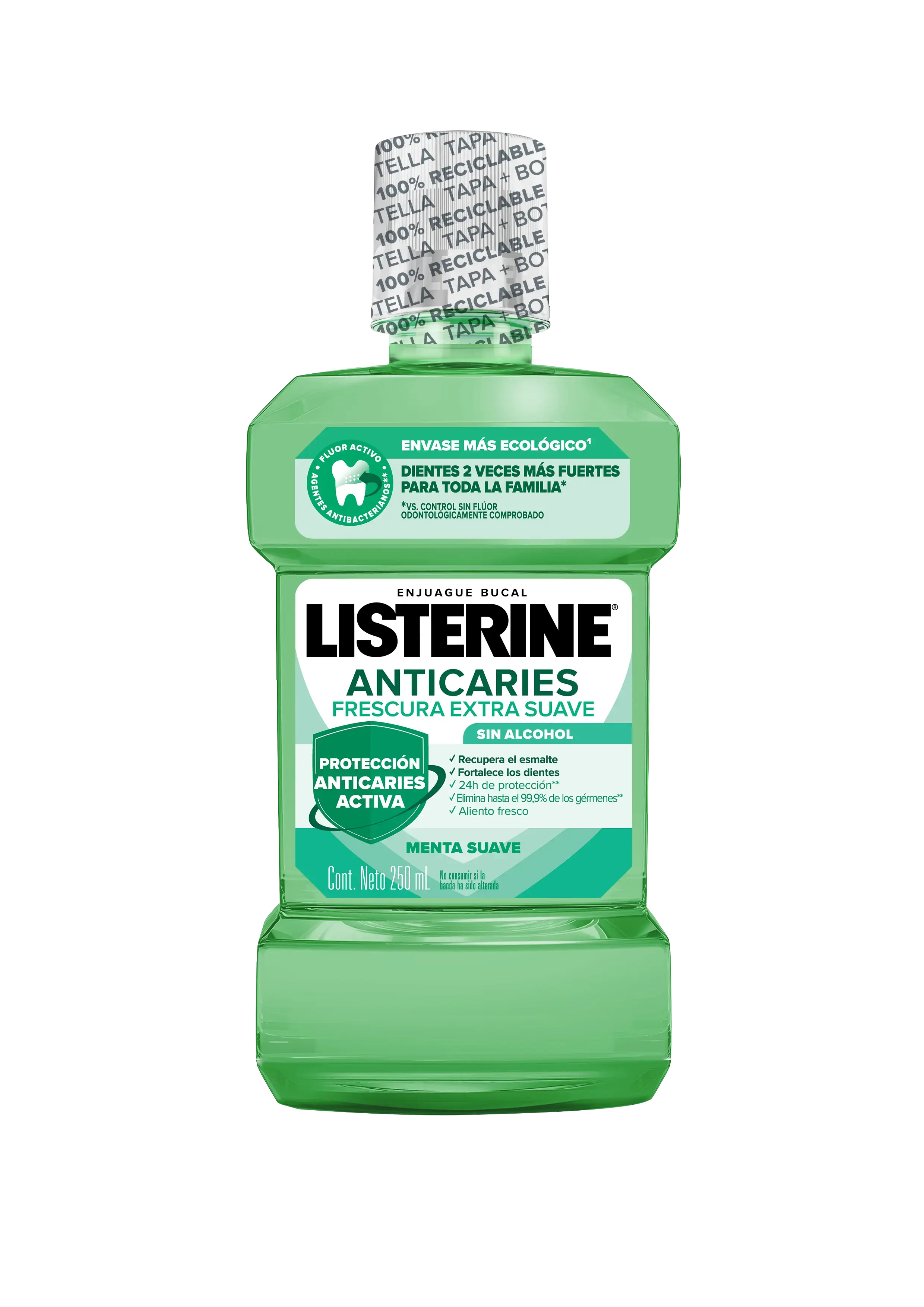 LISTERINE® ANTICARIES Frescura Suave Sin Alcohol botella 250ml