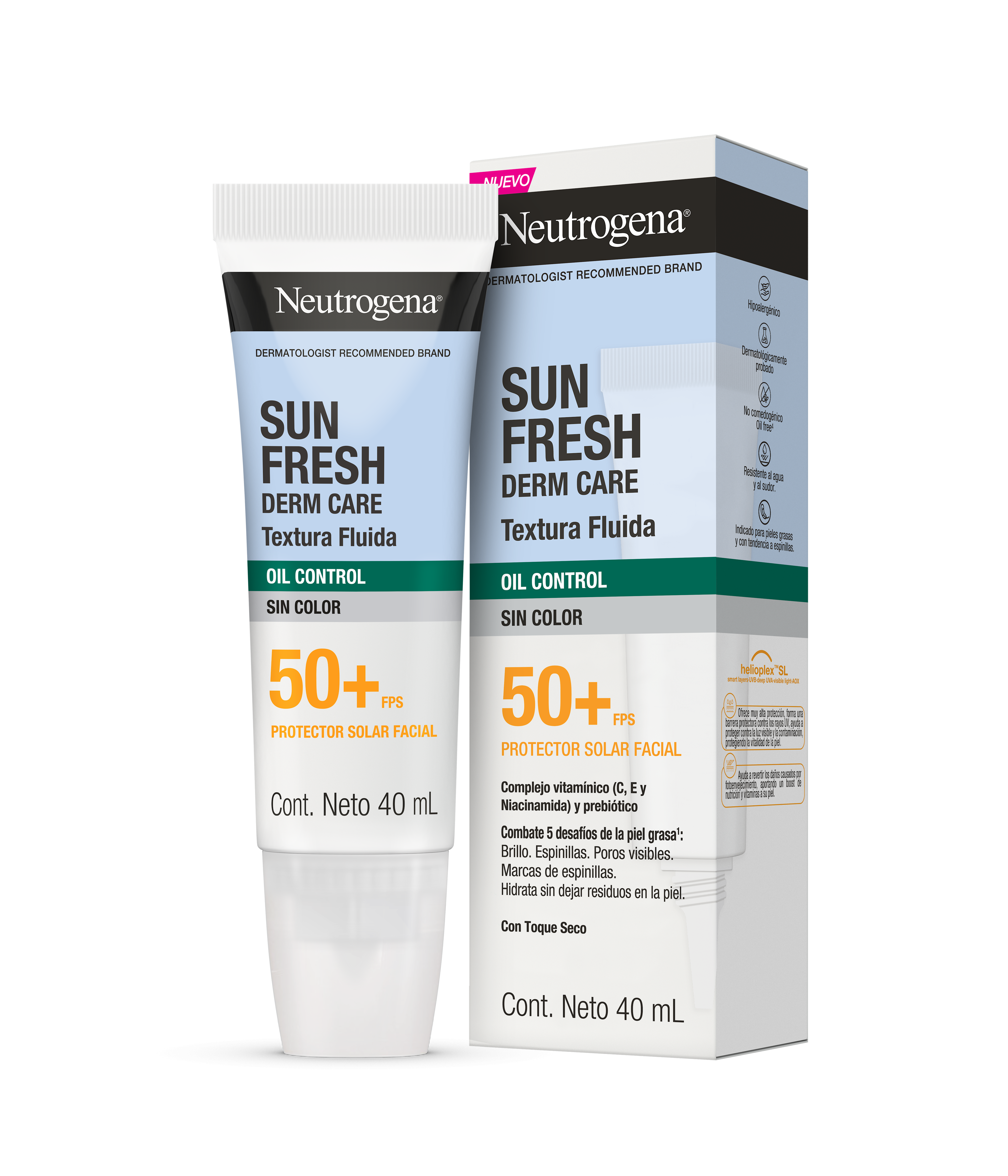 PROTECTOR SOLAR FACIAL NEUTROGENA SUN FRESH OIL CONTROL FLUIDO SIN COLOR FPS 50+ 40 mL