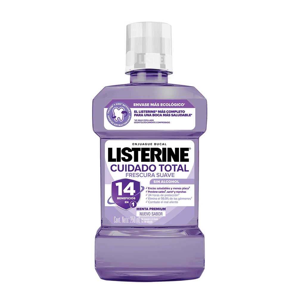 LISTERINE® CUIDADO TOTAL Frescura Suave Sin Alcohol botella 250ml