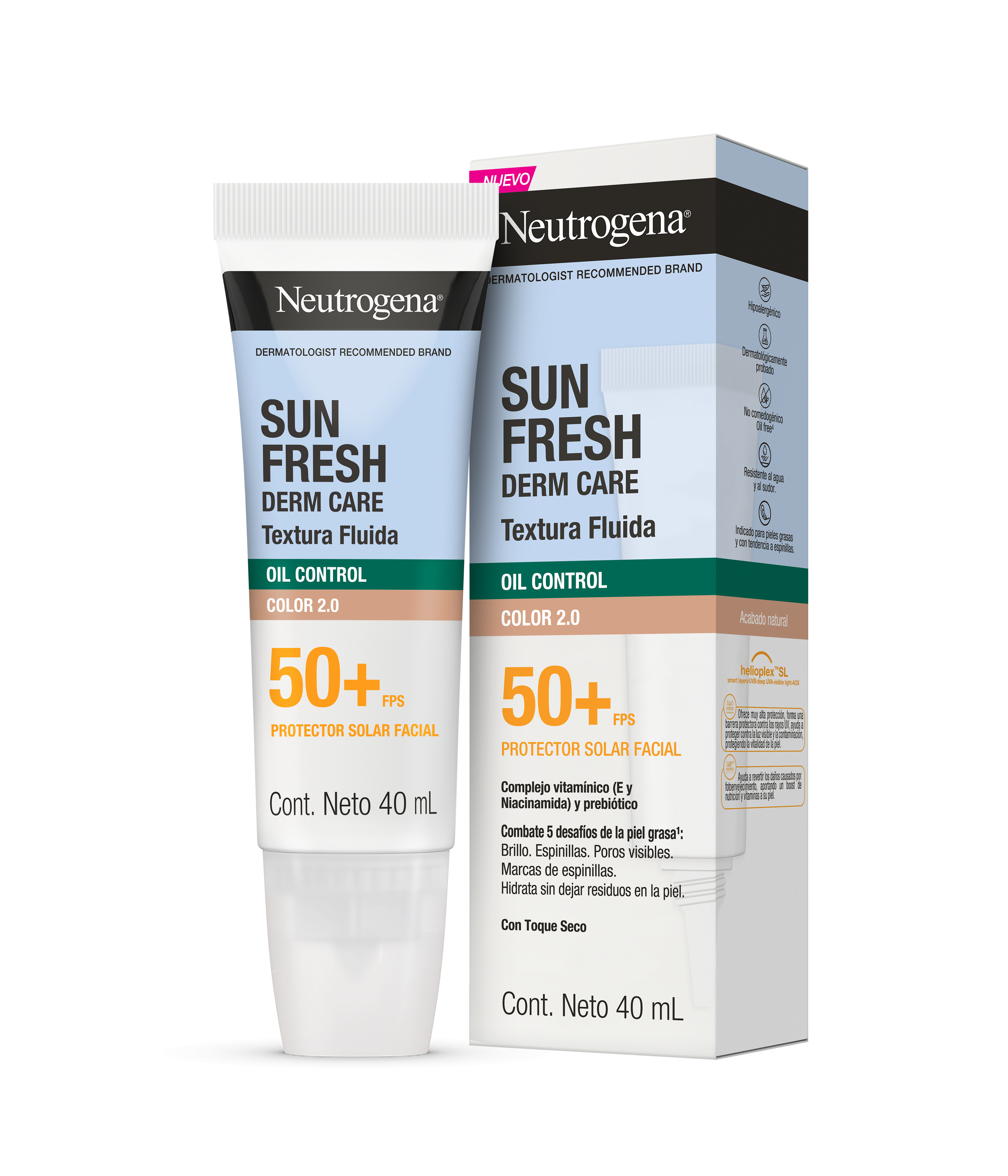 Protector Solar Facial Neutrogena Sun Fresh Oil Control Fluido Color 2.0 FPS 50+ 40 mL