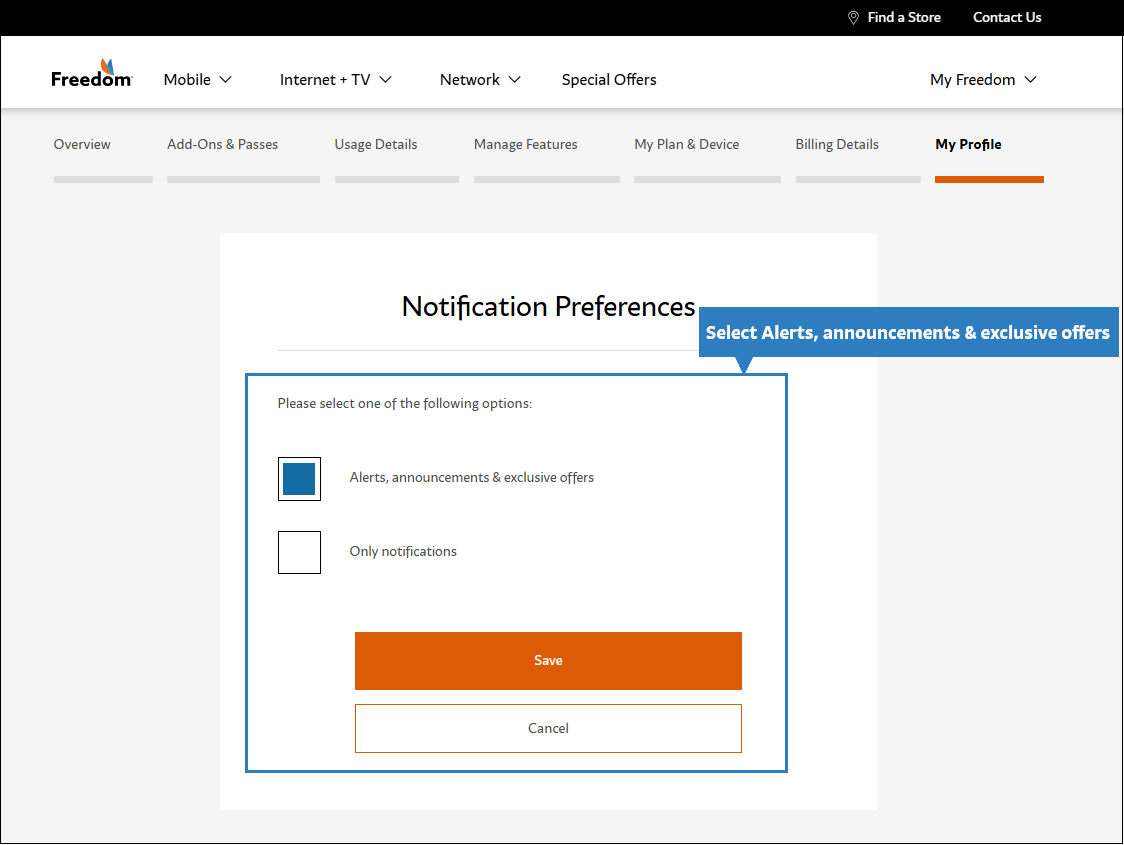 My Account - Toggle on Notifications