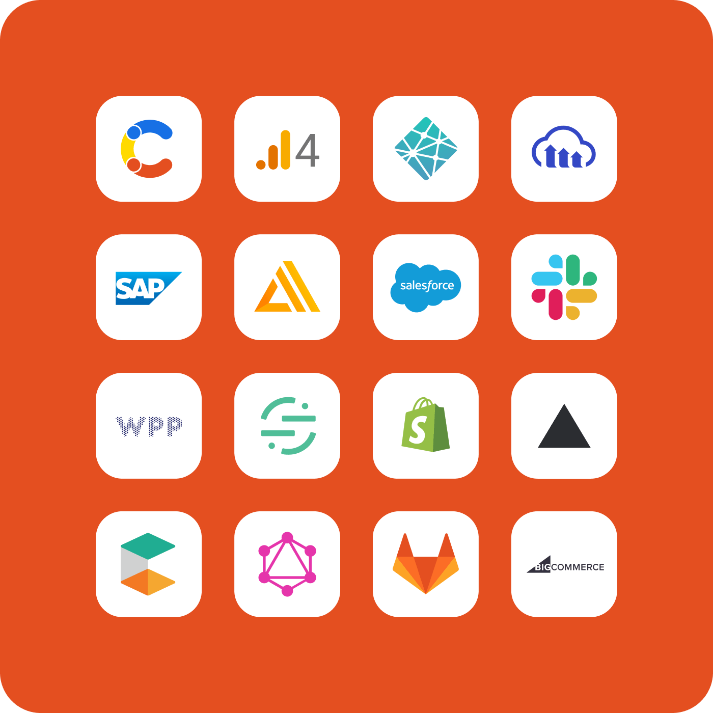 A grid of 20 icons representing a cross-section of apps available in the Contentful Marketplace.