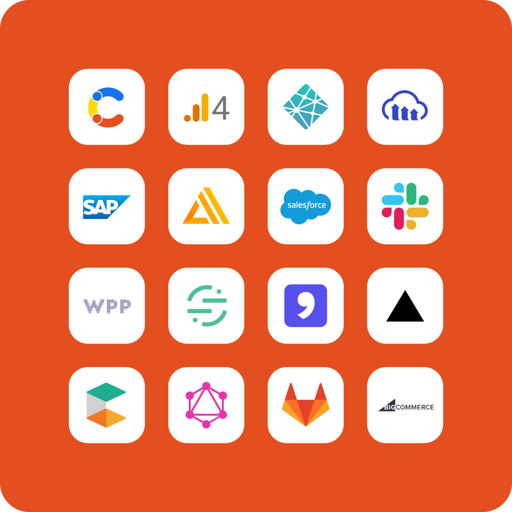 A grid of 20 icons representing a cross-section of apps available in the Contentful Marketplace.