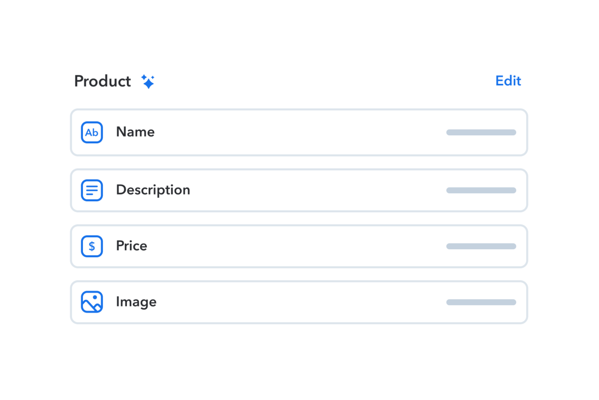 Stylized user-interface showing Contentful AI Content Type Generator features.