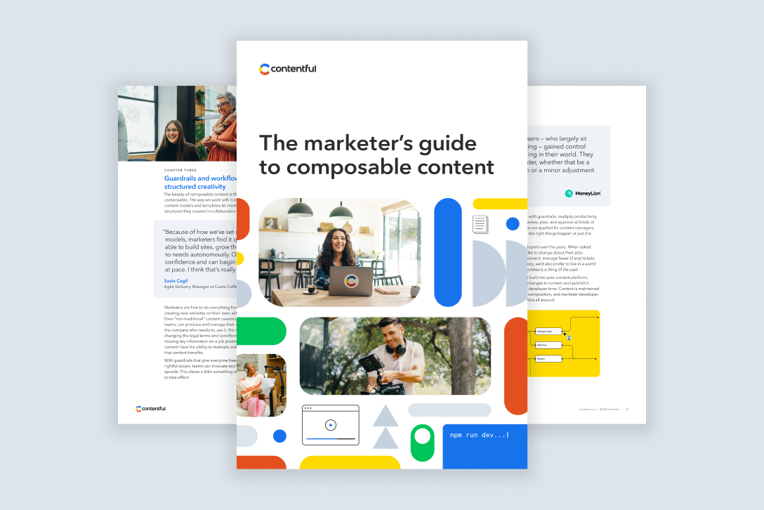 A screenshot of pages from the Marketers Guide to Composable Content ebook.