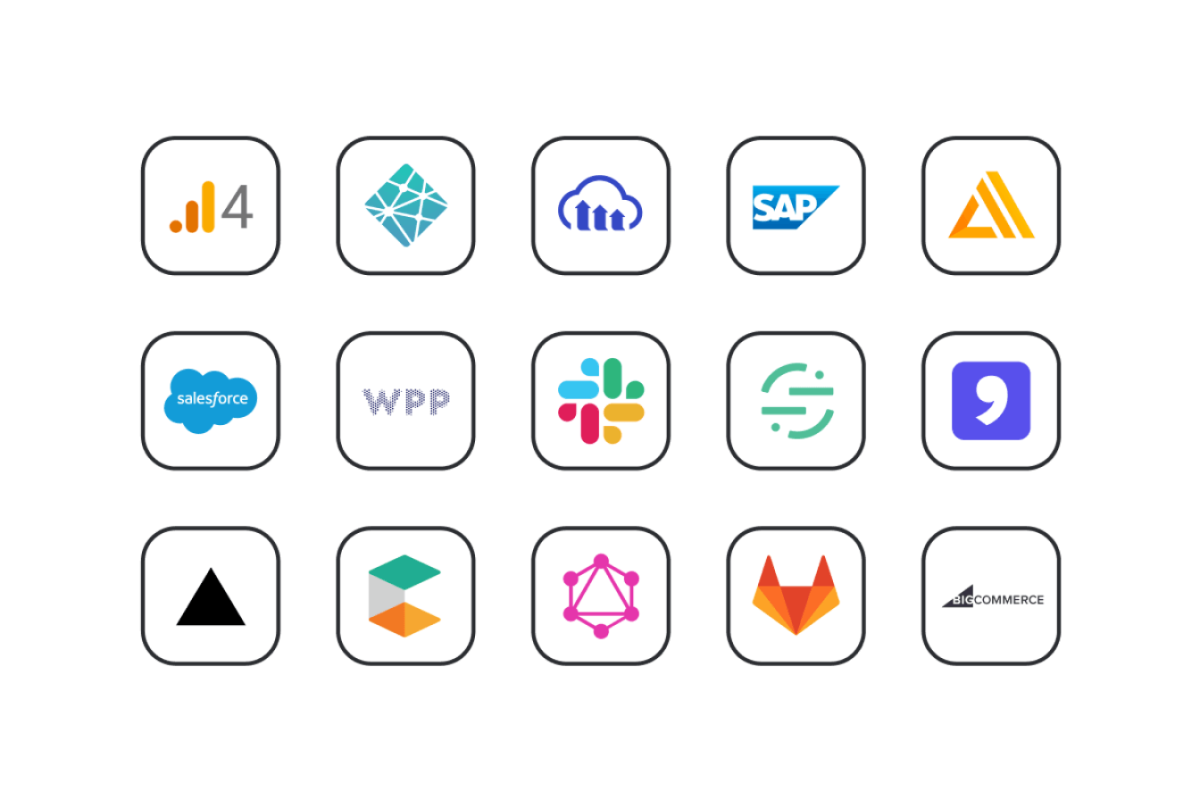 An arrangement of 15 icons representing apps in the Contentful Marketplace.